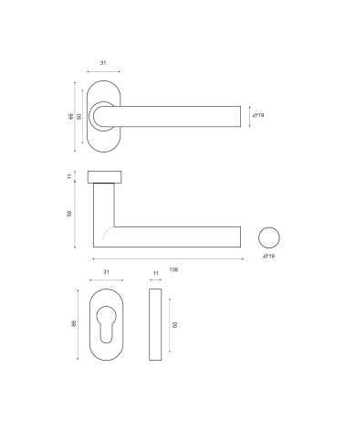 Disegno Maniglia per porta Altesse+rosetta inox 316 per ambienti salini EUROWALE
