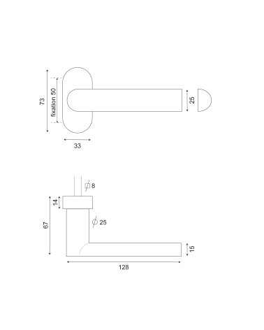 Disegno Maniglia BASTIDE rinforzata in acciaio inox 304 su rosetta ovale EUROWALE
