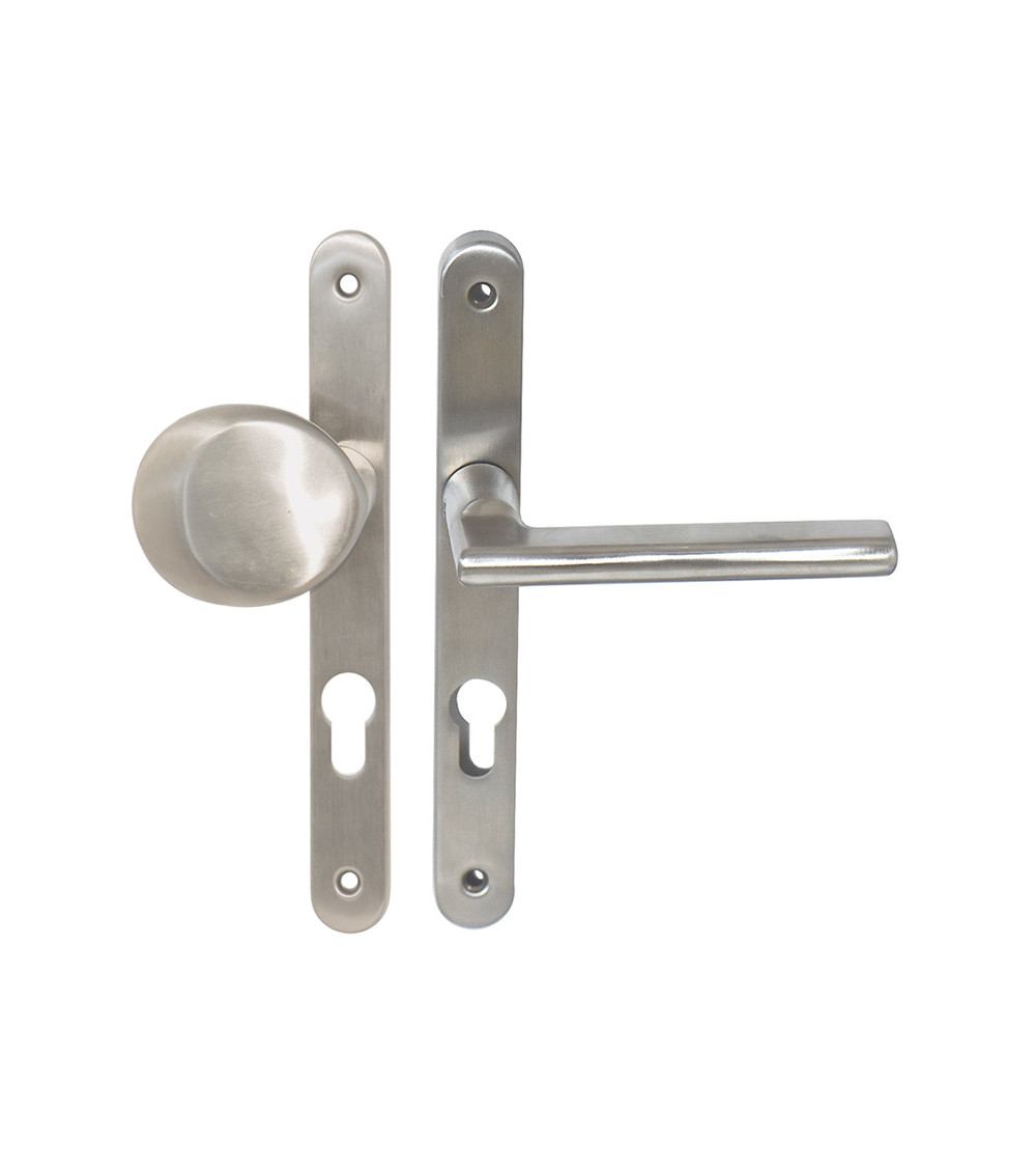 Insieme palière inox placca stretta 26 cilindro Amande/New Pyla