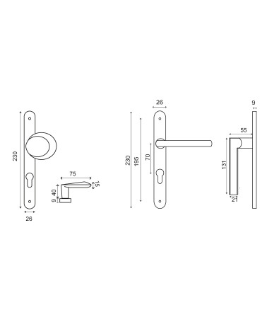 Disegno Insieme palière inox placca stretta 26 Amande/New Pyla