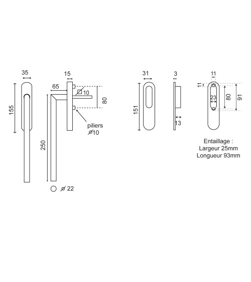 Maniglia Altesse lunga inox BDC per porta scorrevole alzante EUROWALE