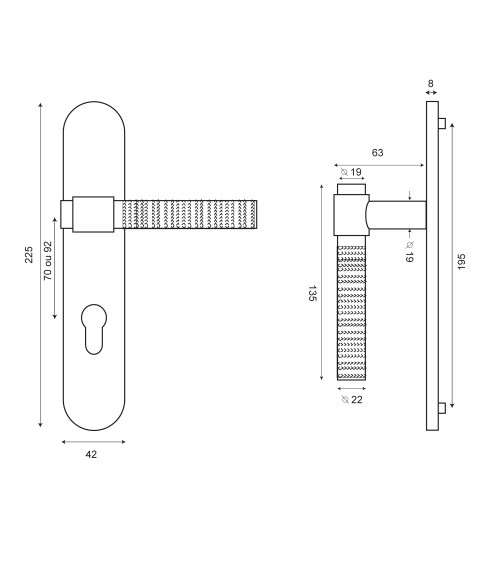 Maniglia Cers Oro Satinato PVD su placca cilindro ea70 EUROWALE