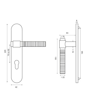 Disegno Maniglia Cers Oro Satinato PVD su placca EUROWALE