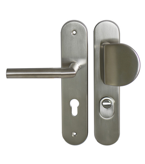 Insieme di sicurezza Palière-Altesse finitura inox su placca con protettore di cilindro EUROWALE