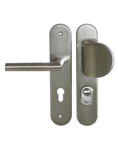 Insieme di sicurezza Palière-Altesse finitura inox su placca con protettore di cilindro EUROWALE