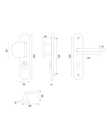 Disegno Insieme di sicurezza Palière-Altesse finitura inox su placca con protettore di cilindro EUROWALE