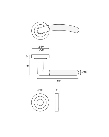 Disegno Maniglia per porta Cordouan +Rosone EUROWALE