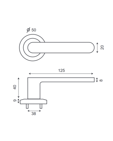 disegno tecnico della maniglia porta modello Metro