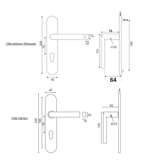 Maniglia porta Cérès rialzata inox EUROWALE