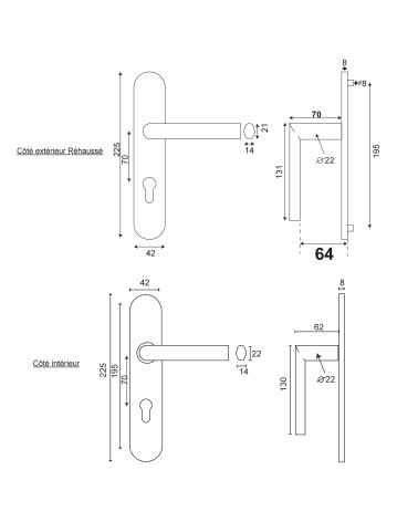 Disegno Maniglia porta Cérès rialzata inox pl 70 EUROWALE