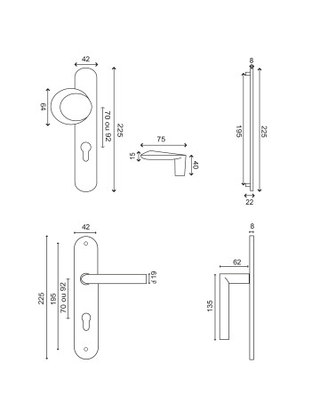 Disegno Maniglia per porta paliera Altesse nera cilindro EUROWALE