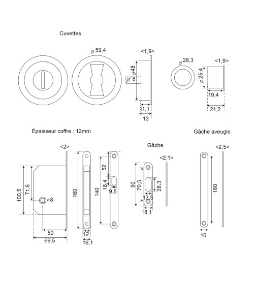 Kit scorrevole Bronze cuvette tonde BDC