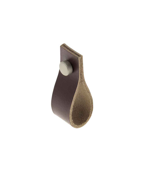 Pomolo per mobile a linguetta in pelle marrone scuro - maniglia design