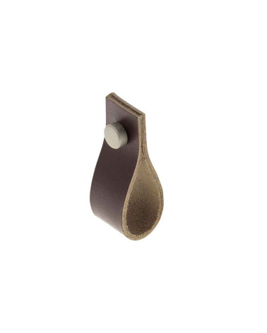 Pomello per mobile tirante in pelle marrone scuro