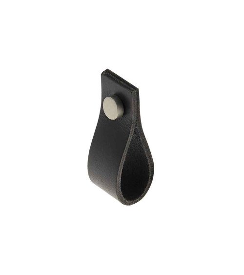 Pomolo per mobile a linguetta in pelle nera - maniglia design