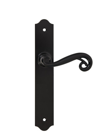 Maniglie per porta retrò nere opache su placche lunghe per porte, cancelli e cancelletti – Collezione Charlotte