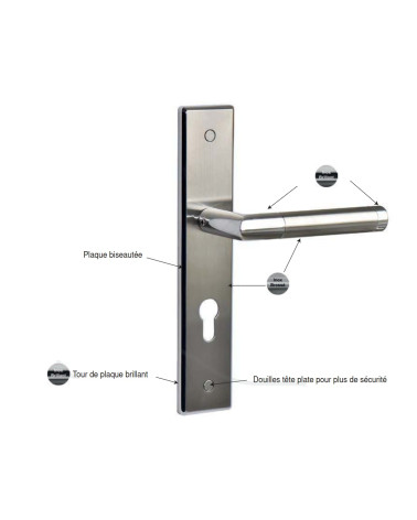 Maniglia per porta bicolore Listrac Prestige su grande placca per porta d'ingresso