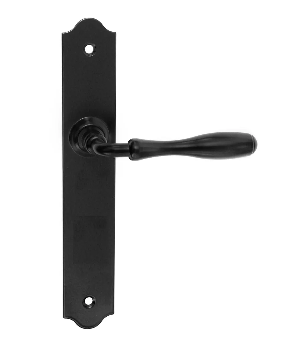 Maniglie per porta rétro nere opache su placche lunghe per porte, cancelli e cancelletti – Collezione Joséphine