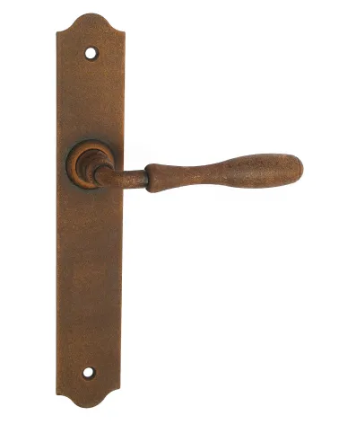 Maniglie per porta rétro color ruggine su placche lunghe per porte, cancelli e cancelletti – Collezione Joséphine