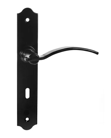 Maniglie per porta retrò nero opaco su placche lunghe per porte, cancelli e cancelletti – Collezione Constance