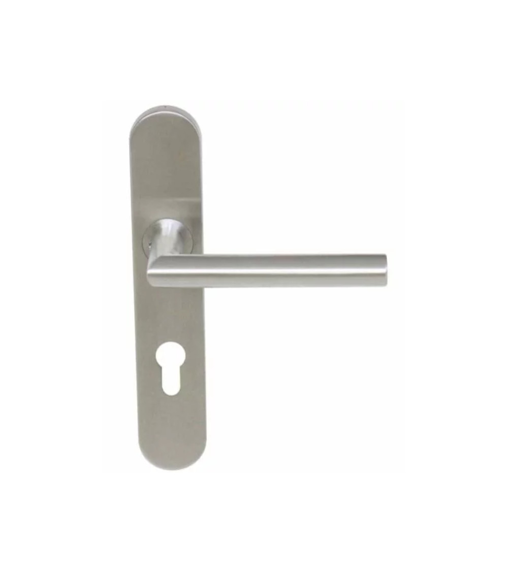 Maniglia per porta elegante su piccola piastra inox spazzolato 165 Altesse - MillaPoignées
