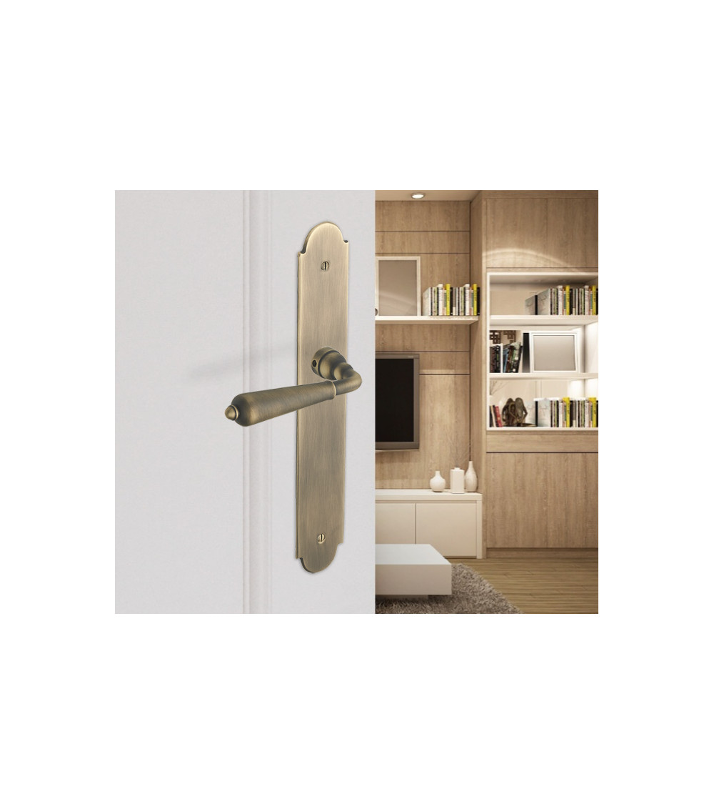 Maniglia per porta finitura bronzo su placca lunga - fabbricazione francese