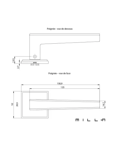 Maniglia per porta in zamak SYRINGA con dimensioni