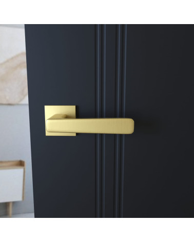 Maniglia per porta oro opaco PARMA maniglia design vista frontale montata su una porta