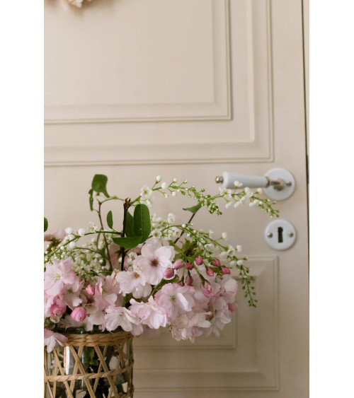 Maniglia per porta a cannone su rosetta bianca in porcellana - colore nichelato - maniglia design