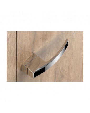 Maniglia per porta cromo lucido Arc design vista dall'alto montata su una porta