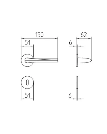 Maniglia per porta Mandelli Filo con dimensioni