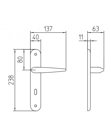 Maniglia per porta su placca longitudinale Mandelli Zoe con dimensioni