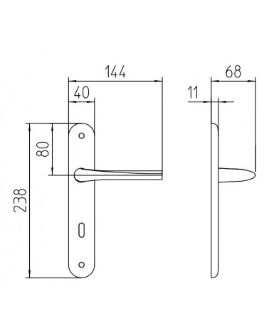 Maniglia per porta su placca longitudinale Mandelli Filo con dimensioni
