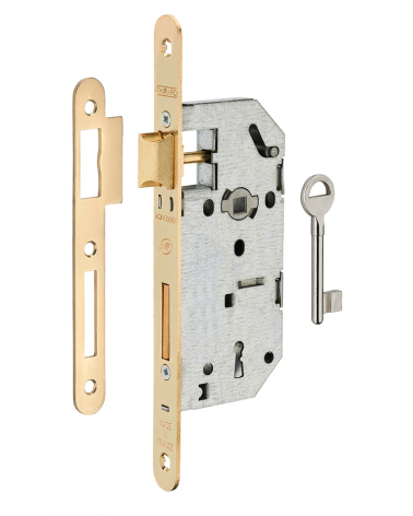 Serratura design da incassare Thirard MONOMAX NF frontale in acciaio ottonato, asse 40mm, interasse 70mm, per camera - maniglia 
