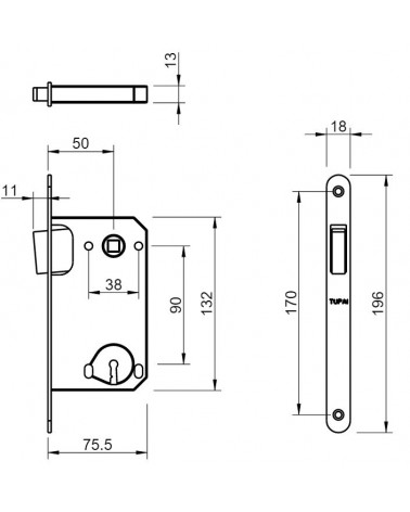 Serratura magnetica design interasse 90 per WC o bagno - maniglia design