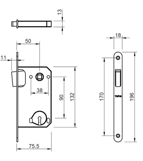 Serratura magnetica design interasse 90 a chiave a cilindro - maniglia design