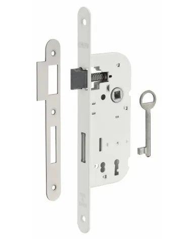 Serratura bianca da incasso Thirard NF frontale in acciaio bianco, asse 40mm, interasse 70mm, per camera - maniglia design