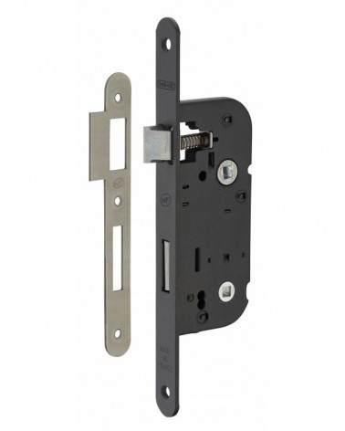 Serratura da incasso nera Thirard NF frontale in acciaio nero, asse 40mm, interasse 70mm, per WC o bagno - maniglia design