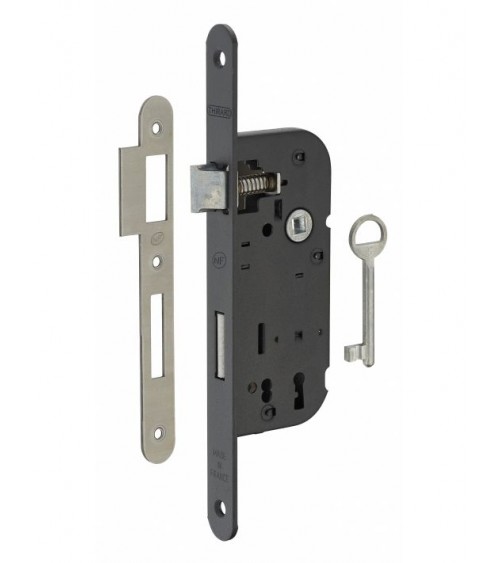 Serratura da incasso nera Thirard NF frontale in acciaio nero, asse 40mm, interasse 70mm, per camera da letto - maniglia design