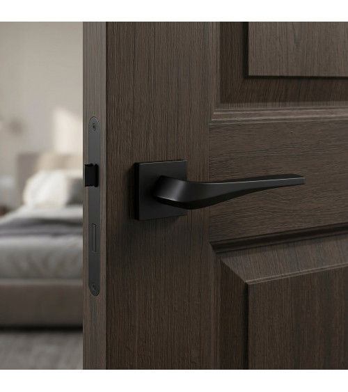 Maniglia per porta nero opaco FLOW su placca quadrata - maniglia design