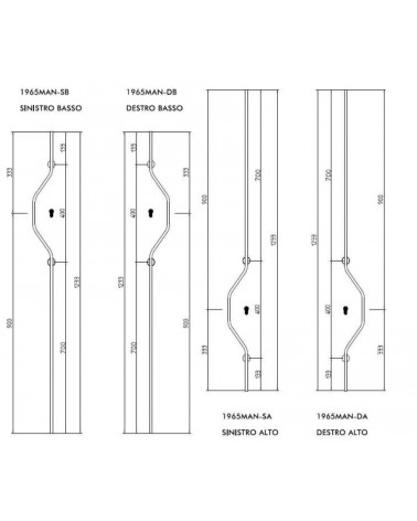 Maniglia per porta in ottone Mandelli CHICANE con dimensioni