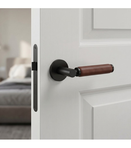 Maniglia per porta in ottone e pelle scura TUPAI 4200/201 rotonda - maniglia design