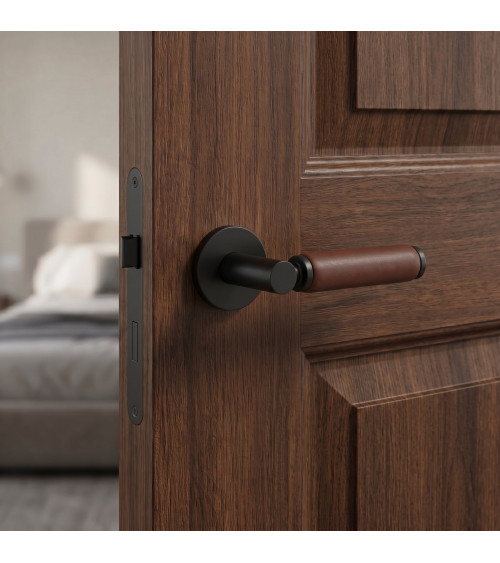 Maniglia per porta in ottone e pelle scura TUPAI 4200/201 rotonda - maniglia design