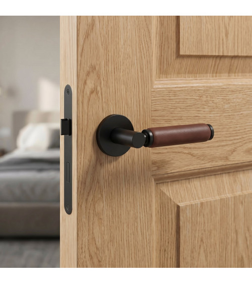 Maniglia per porta in ottone e pelle scura TUPAI 4200/201 rotonda - maniglia design