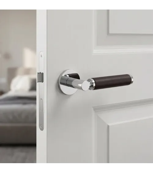 Maniglia per porta contemporanea in pelle scura TUPAI 4200/201 rotonda - maniglia design