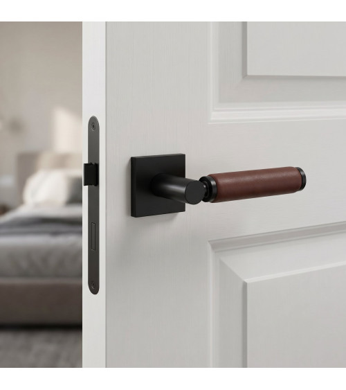 Maniglia per porta in ottone e pelle scura TUPAI 4200/201 quadrata - maniglia design
