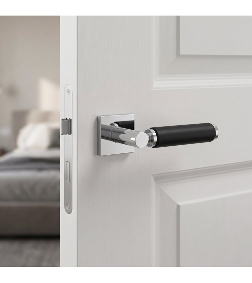 Maniglia per porta in ottone e pelle TUPAI 4200/202 quadrata - maniglia design