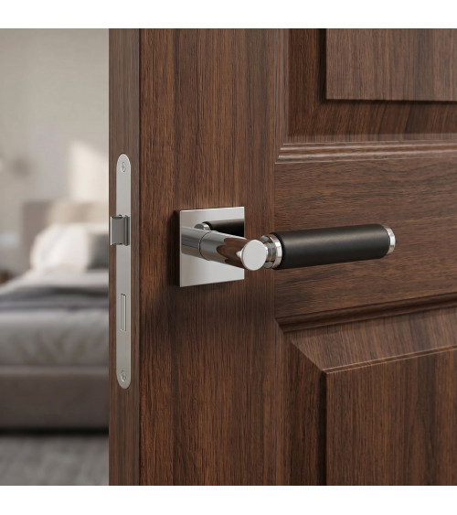 Maniglia per porta in ottone e pelle TUPAI 4200/202 quadrata - maniglia design
