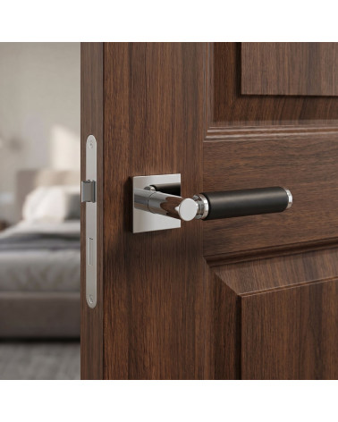 Maniglia per porta quadrata ottone e pelle TUPAI 4200/202 - MillaPoignées