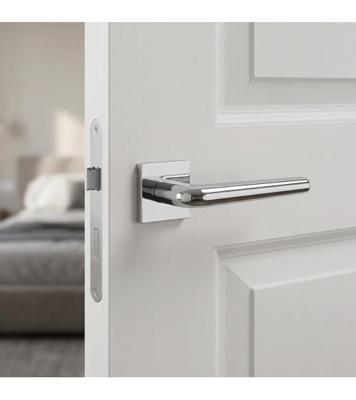 Maniglia per porta in cromo lucido su placca quadrata FUNKIA - maniglia design